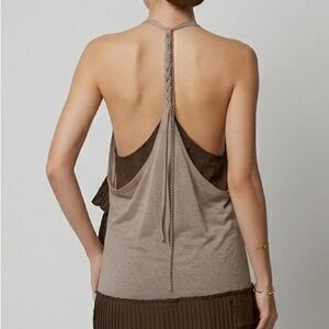 Bohemian CECICO Damask Braided Back Ruffle Hem Tank Top Boho Western Gothic NWT